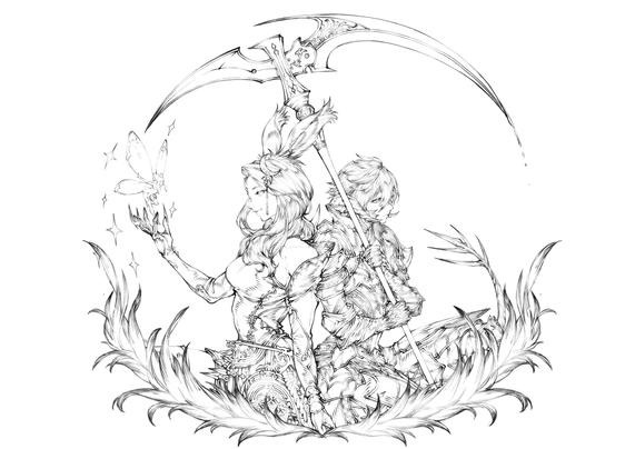 Commissioned lineart illustration featuring two female characters sitting back-to-back. On the left is a Viera woman with tall bunny ears and long hair, and on the right is an Au Ra woman with curved horns and scales on her face. Both are seated gracefully, facing away from each other, suggesting a moment of calm or reflection.

#FFXIVArt #Viera #AuRa #FinalFantasyXIV #Lineart #CommissionArt #MastodonArt #BlueskyArt #DigitalArt #CharacterArt #FantasyArt #BunnyGirl #Horns #ArtCommission #WIP #Sketch