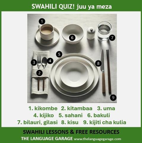 Swahili vocabulary quiz, image of a table setting