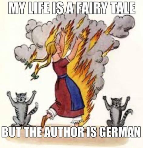 Illustration of girl on fire with two cats looking on in astonishment. 