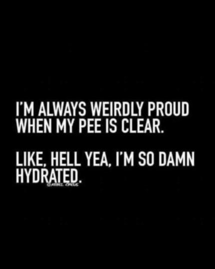 i'm always weirdly proud when my pee is clear

like, hell yea, I'm so damn hydrated