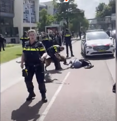 still van de video, de plaats waar de politieagent zijn hond inzet tegen de student.
Links het Elinor Ostromgebouw, op de Heyendaalseweg Nijmegen