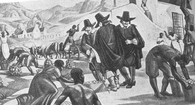 Dutch Burghers supervising slaves at work in the Cape.

via: http://slaveryincapetown.blogspot.com/