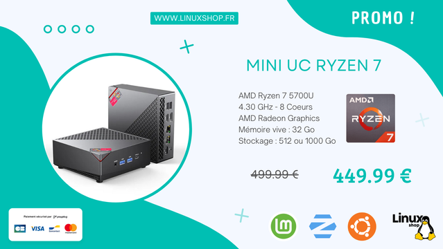 Mini UC Ryzen 7 - AMD Ryzen 7 5700U - 32 Go de mémoire vive - 512 ou 1000 Go de stockage !