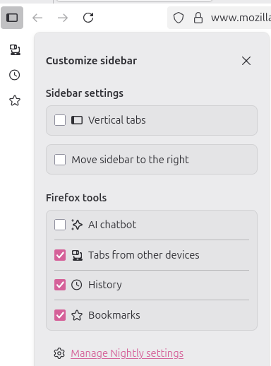 Screenshot of the sidebar preferences where you can deactivate the AI chatbot with a click.
