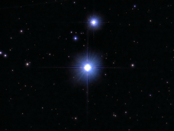 The stars Mizar (center) and Alcor (above). 