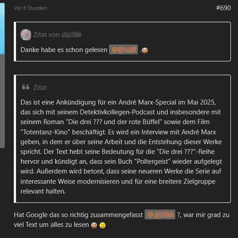 Screenshot einer fürchterlichen KI-Zusammenfassung unseres Interviews mit André Marx