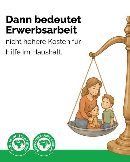 Eine Waagschale mit einer Frau und 2 Kindern