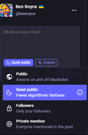 showing the Quiet Public option in the post comment UI