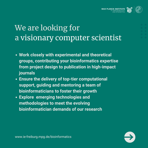 Work closely with experimental and theoretical groups, contributing your bioinformatics expertise from project design to publication in high-impact journals

Ensure the delivery of top-tier computational support, guiding and mentoring a team of bioinformaticians to foster their growth

Explore emerging technologies and methodologies to meet the evolving  bioinformatician demands of our research