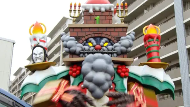 powerrangers monster made out of chimney and christmas decorations