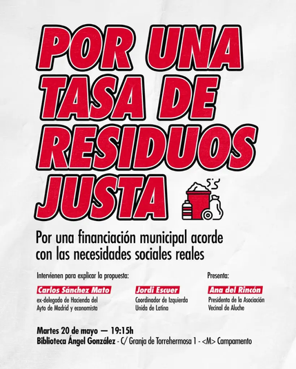 Cartel del acto sobre la tasa de residuos y sus alternativas