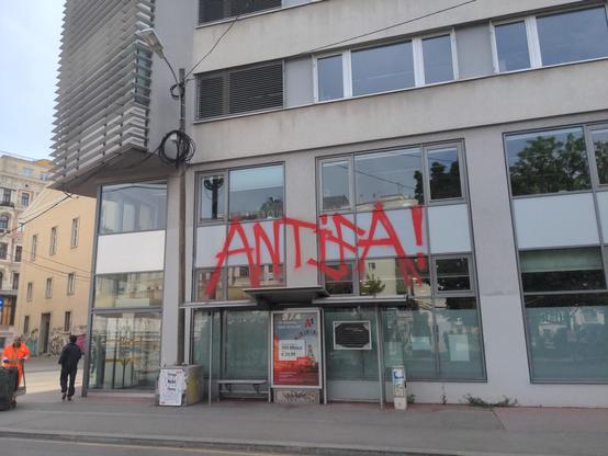 Antifa graffiti sprayed on AMS building in Vienn, 1050