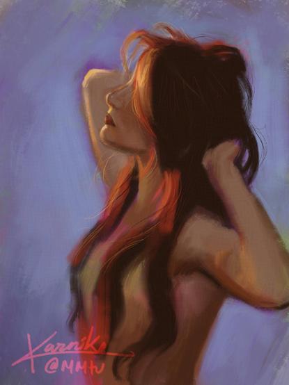 Digital painting of a girl with red hair