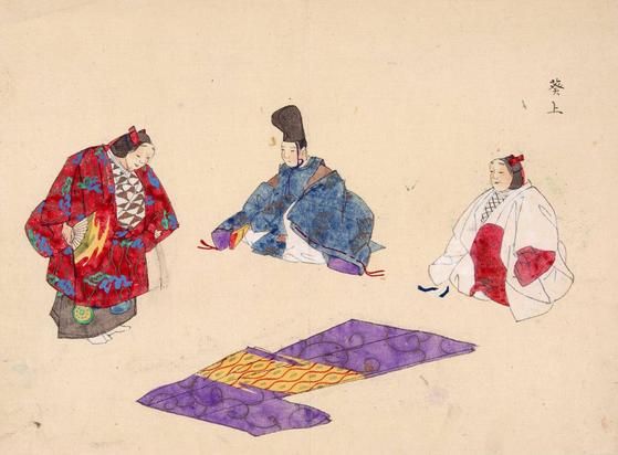 Painting depicting a Noh performance of the play 'Lady Oi'.