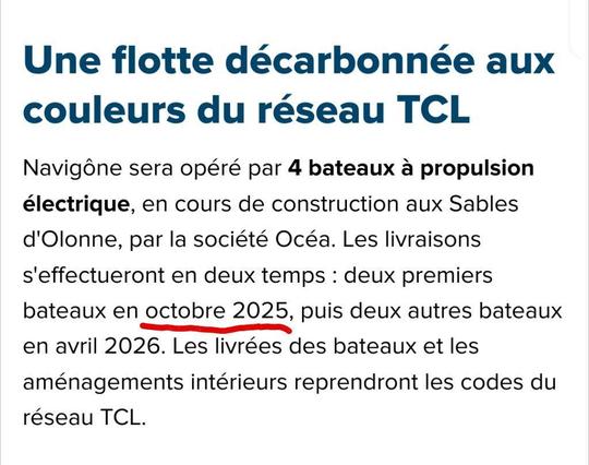 Annonce de la livraison des premiers bateaux en octobre 2025