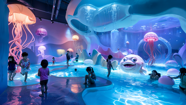 Indoor immersive children's universes: the bottom of the sea
A design of multisensory spaces in hotel and resort nurseries, shopping centres or leisure centres.