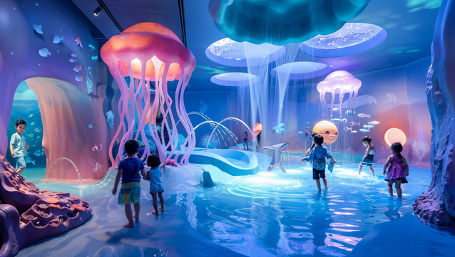Indoor immersive children's universes: the bottom of the sea
A design of multisensory spaces in hotel and resort nurseries, shopping centres or leisure centres.