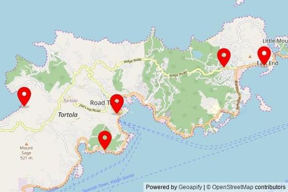 A map showing every place of worship we have visited so far in the Virgin Islands, British including:
St. Williams Catholic Church in Road Town
The Church Of God Of Prophecy in East End
St. Williams Catholic Church in Road Town
New Life Baptist Church in Road Town
Cane Garden Bay Baptist Church Hall in Road Town
Upper Room Victory Church in Parham Town
Cane Garden Bay Baptist Church Hall in Road Town