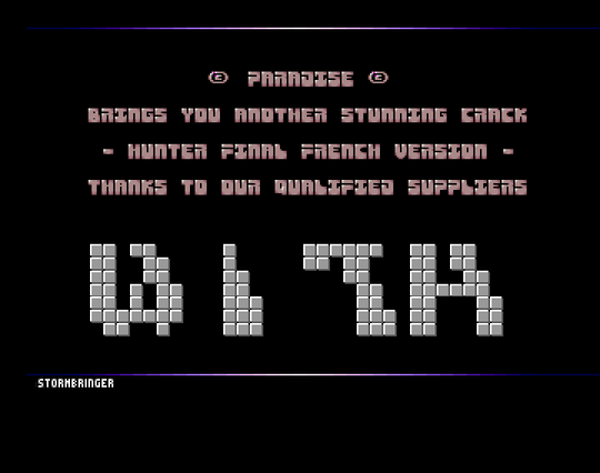 Screenshot of "Hunter" - Crack: Paradise (PRD) - Published by Activision on Commodore Amiga (1991)