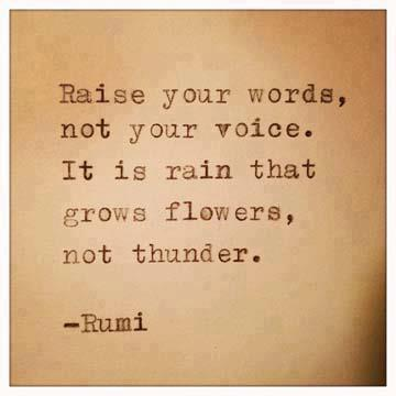 Raise your words
not your voice.

It is rain that
grows flowers,
not thunder.
~Rumi
