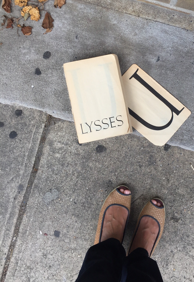 Found copy of Joyce’s Ulysses with feet in view.