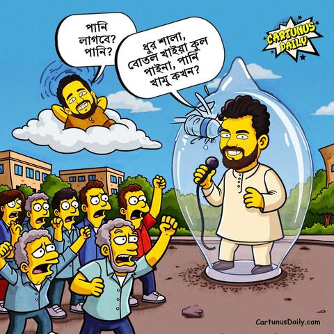 মুগ্ধ - "পানি লাগবে? পানি?"
"ধুর শালা, বোতল খাইয়া কুল পাইনা, পানি খামু কখন?" - মাহফুজ আলম

#CartunusDaily #Bangladesh #Bangladeshi #politicalcartoons #BangladeshCrisis #freedomofspeech #DrYunus #dryunusgovt #YunusRegime #yunusgovernment #dryunusagainstjournalists
#কার্টুনুসডেইলি