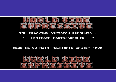 Screenshot of "John Lowe's Ultimate Darts" - Crack: World Wide Expressive - Published by Gremlin Graphics Software Ltd. on Commodore 64 (1990)