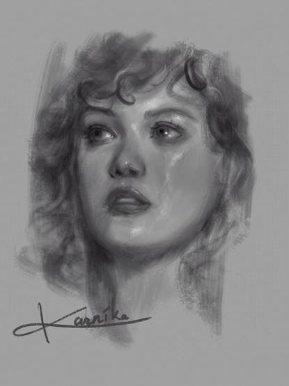 Digital sketch of a girl looking up