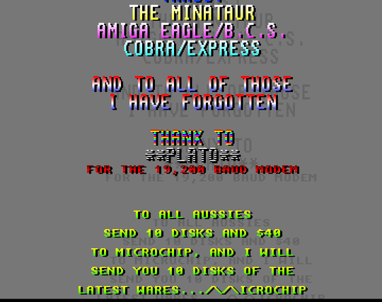 Screenshot of "Stunt Car Racer" - Intro Hack: Microchip - TFS - Published by MicroStyle on Commodore Amiga (1989)
