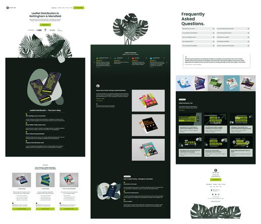Three screenshots of a website redesign for a flyer printing and distribution business.