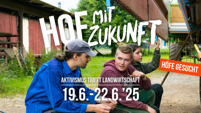 #HofMitZukunft 🤝 Aktivismus trifft #Landwirtschaft  Arbeitest du auf einem landwirtschaftlichen Betrieb? Hast du Interesse, 2 bis 3 Personen Einblicke in deinen Arbeitsalltag zu geben und mit ihnen ins Gespräch zu kommen? Mach mit bei #HofMitZukunft (19.-22.6.) 🚜 Alle Infos: https://www.wir-haben-es-satt.de/hmz  @wirhabenessatt@bewegung.social  @AbL_Rlp_Saar @disrupt@climatejustice.social 