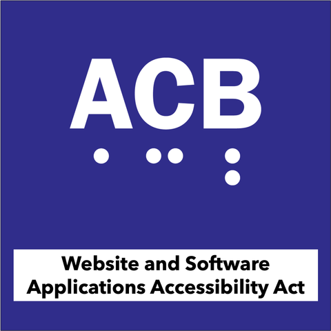 Graphic of the ACB logo on a purple background with the text “Website and Software Applications Accessibility Act” below.