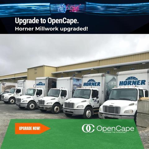 image of Horner Millwork headquarters and trucks.  Horner Millwork Somerset, MA upgraded to OpenCape Internet Service.  You should upgrade to OpenCape too! Upgrade Now! OpenCape 100% Fiber Optic Internet Service. 