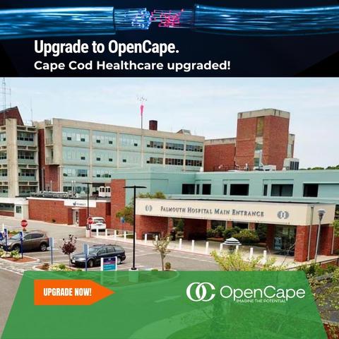 image of Falmouth Hospital, Falmouth Massachusetts.  Cape Cod Healthcare Hyannis, MA upgraded to OpenCape Internet Service.  You should upgrade to OpenCape too! Upgrade Now! OpenCape 100% Fiber Optic Internet Service. 