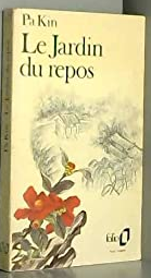 Pa Kin Le Jardin du repos chez folio, couverture du livre avec illustration figurant des camélias rouges dans un jardin à l'encre noire