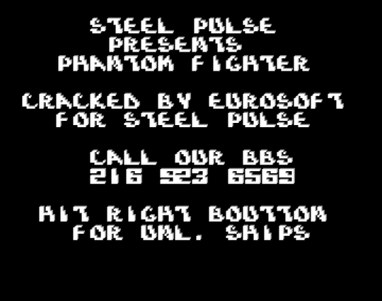 Screenshot of "Phantom Fighter" - Crack and Trainer (+1): Steel Pulse - Published by Emerald Software on Commodore Amiga (1988)