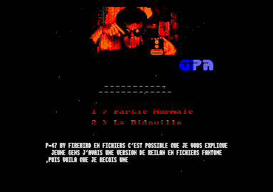 Screenshot of "P-47 Freedom Fighter" - Crack: Guilde des Pirates Associés (GPA) - Published by Firebird on Amstrad CPC (1989)