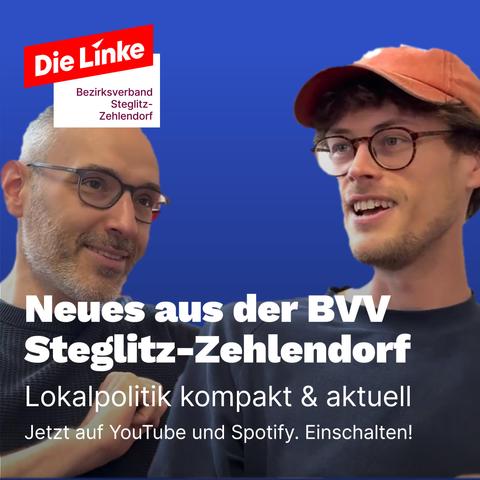 Unser Bezirksverordneter Dennis und Mitglied Ruben, dazu Logo und Aufforderung zum Einschalten!