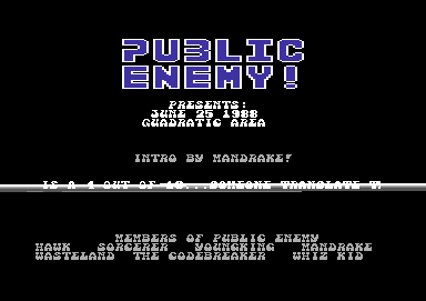 Screenshot of "Quadratic Area" - Crack: ROM + Public Enemy - Published by Input 64-Verlag Heinz Heise GmbH on Commodore 64 (1988)
