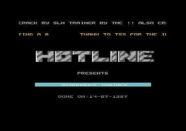 Screenshot of "Re-Bounder" - Crack: Hotline - Published by Gremlin Graphics Software Ltd. on Commodore 64 (1987)