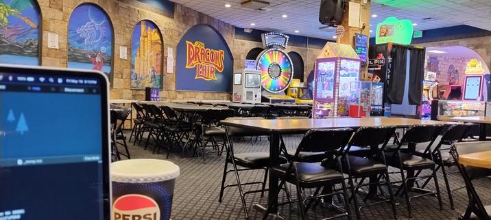 Inside of bowling alley arcade with no other people around