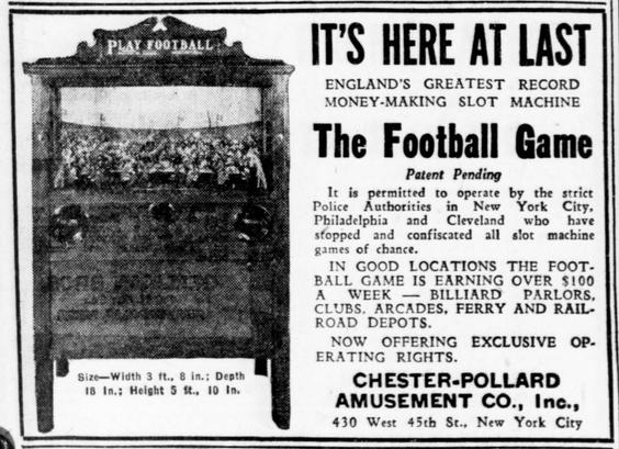 1926-01-23 The Billboard pg 98. Advertisement by Chester-Pollard Amusement for The Football Game.