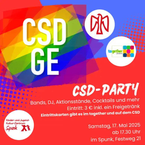 CSD Veranstaltungsplakat für SA, 17.5.25 ab 17:30 Uhr im Spunk, Gelsenkirchen, Festweg 21