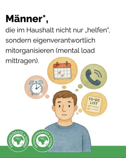 Ein Mann mit 4 Gedankenblasen mit Wecker, Kalender, Telefon und To-Do-Liste.