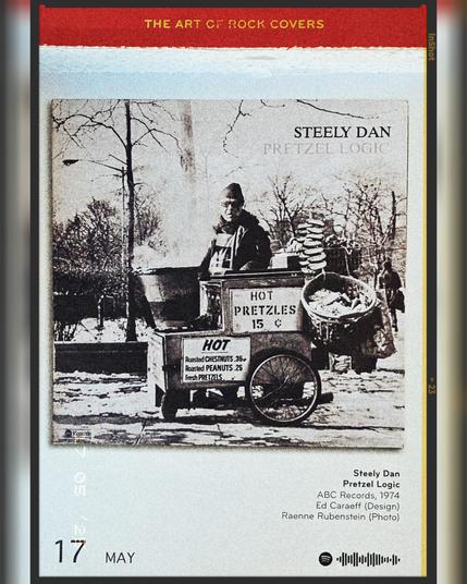 Abreißtageskalender von seltmann mit dem Kalenderblatt des Vinyl-Covers der LP "Pretzel Logic" (1974) von Steely Dan
