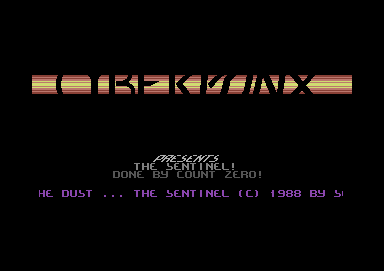 Screenshot of "The Sentinel" - Crack: Cyberpunx (CPX) - Published by Firebird on Commodore 64 (1986)