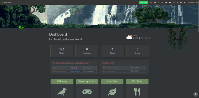 The HortusFox dashboard
