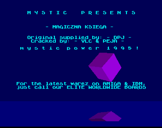Screenshot of "Magiczna Ksiega" - Crack: Mystic (MST) - Published by Mirage Media on Commodore Amiga (1994)
