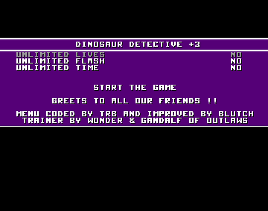 Screenshot of "Dinosaur Detective Agency" - Crack and Trainer (+3): Outlaws - Published by Alternative on Commodore Amiga (1993)
