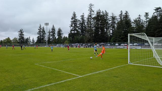 TSS Rovers goalie Ashley Strand 1, with a kick!
